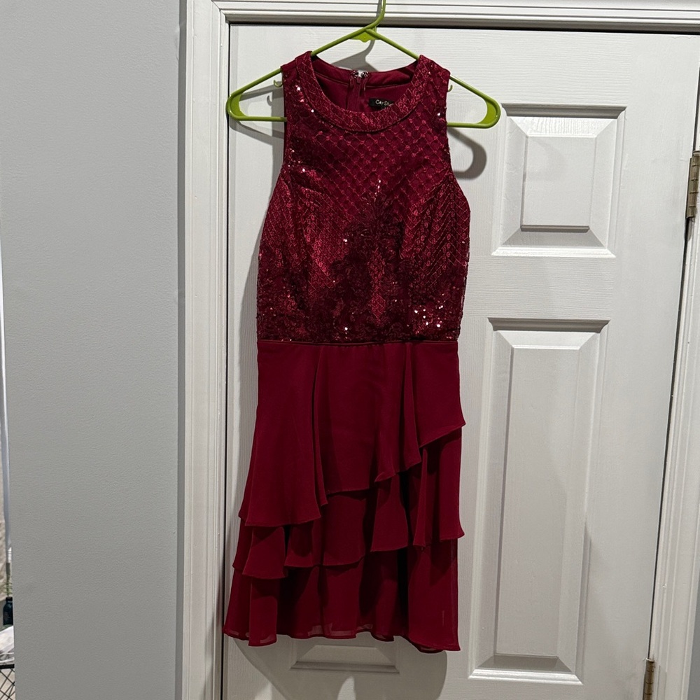 City Studio Sequined Halter Cocktail Dress - Deep Wine